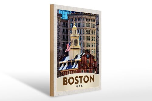 Holzschild Reise 30x40cm Amerika USA Boston Architektur