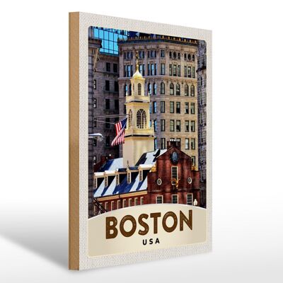 Holzschild Reise 30x40cm Amerika USA Boston Architektur