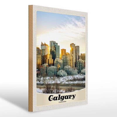 Wooden sign travel 30x40cm Calgary Canada Europe holiday snow