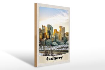 Panneau en bois voyage 30x40cm Calgary Canada Europe vacances neige 1