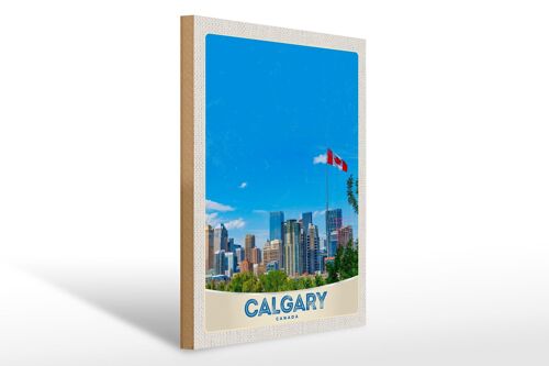 Holzschild Reise 30x40cm Calgary Kanada Stadt Flagge Urlaub