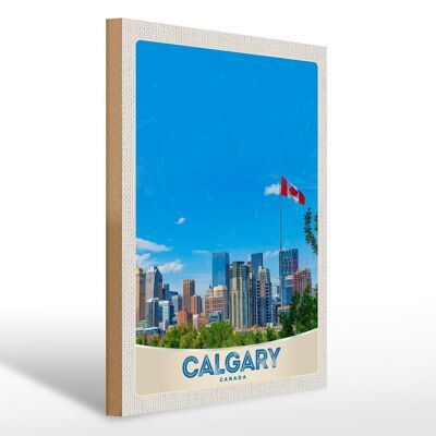 Cartel de madera viaje 30x40cm Calgary Canadá bandera ciudad vacaciones