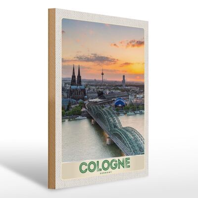 Cartel de madera viaje 30x40cm Puente de la Catedral de Colonia Alemania