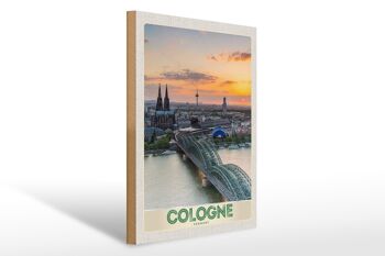 Panneau en bois voyage 30x40cm Pont de la cathédrale de Cologne Allemagne 1