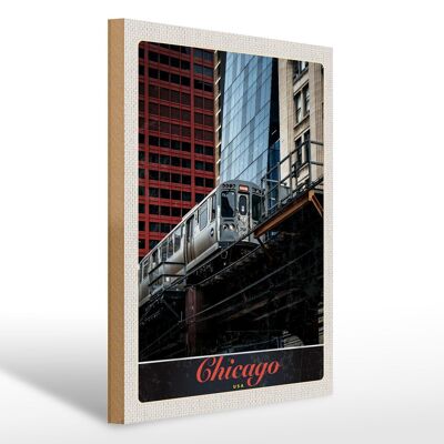 Holzschild Reise 30x40cm Chicago USA Bahn Hochhaus