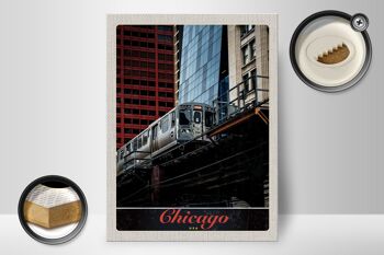 Panneau en bois voyage 30x40cm Chicago USA train gratte-ciel 2