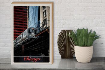 Panneau en bois voyage 30x40cm Chicago USA train gratte-ciel 3