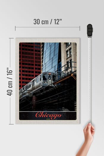 Panneau en bois voyage 30x40cm Chicago USA train gratte-ciel 4