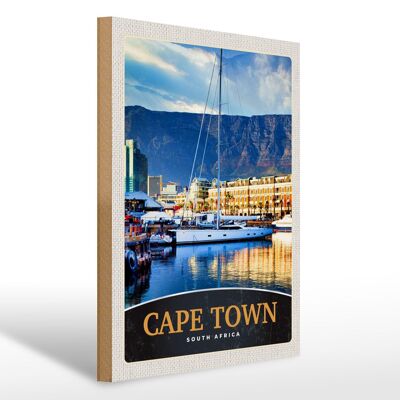 Cartel de madera viaje 30x40cm Ciudad del Cabo Sudáfrica Yate Montañas Mar