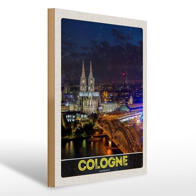 Cartel de madera viaje 30x40cm Colonia Alemania Puente de la Catedral Estación de tren