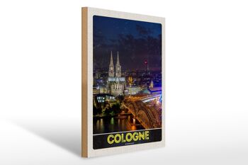 Panneau en bois voyage 30x40cm Cologne Allemagne Pont de la Cathédrale Gare 1