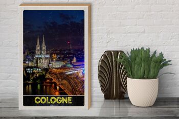 Panneau en bois voyage 30x40cm Cologne Allemagne Pont de la Cathédrale Gare 3