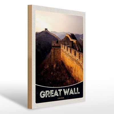 Cartello in legno da viaggio 30x40 cm Cina Asia Grande Muraglia Cinese 1222 km