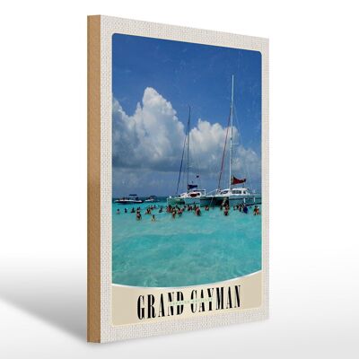 Holzschild Reise 30x40cm Grand Cayman Insel Amerika Yacht