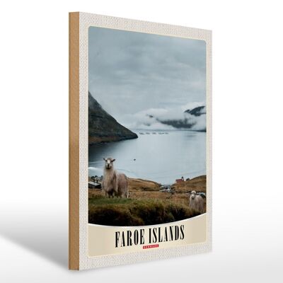 Cartello in legno da viaggio 30x40 cm Danimarca Vacanza delle pecore alle Isole Faroe