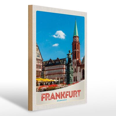 Cartel de madera viaje 30x40cm Frankfurt Alemania casco antiguo vacaciones