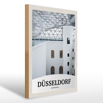 Cartel de madera viaje 30x40cm Düsseldorf Alemania arquitectura