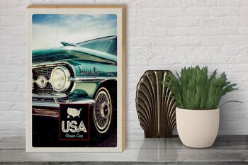 Panneau en bois voyage 30x40cm USA Amérique bleu voiture vintage 3