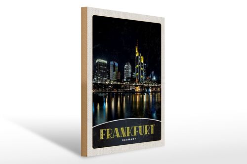 Holzschild Reise 30x40cm Frankfurt DE Nacht Brücke