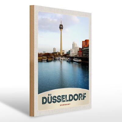 Cartello in legno da viaggio 30x40 cm Germania Torre televisiva di Düsseldorf
