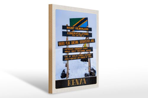 Holzschild Reise 30x40cm Kenia Afrika Mount Kilimandscharo 5895 M