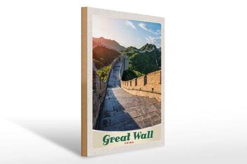 Holzschild Reise 30x40cm China Chinesische Mauer 500 m hoch
