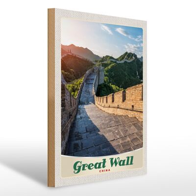 Cartel de madera viaje 30x40cm China Gran Muralla China 500 m de altura