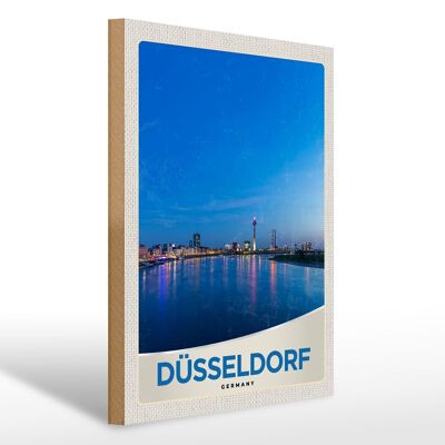 Cartello in legno da viaggio 30x40 cm Torre del ponte della città sul fiume Düsseldorf