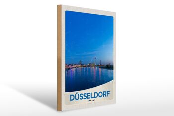 Panneau en bois voyage 30x40cm tour du pont de la ville fluviale de Düsseldorf 1