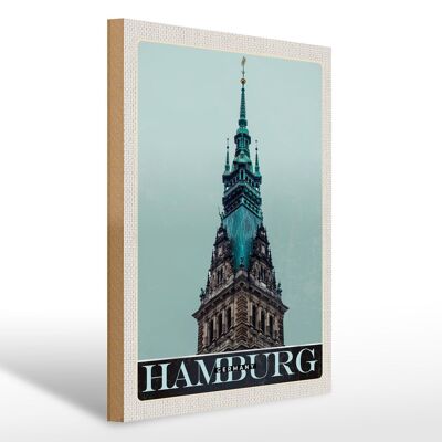 Holzschild Reise 30x40cm Hamburg Deutschland Kirche Architektur