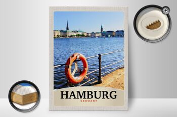Panneau en bois voyage 30x40cm port de Hambourg Allemagne ville fluviale 2