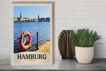 Panneau en bois voyage 30x40cm port de Hambourg Allemagne ville fluviale 3