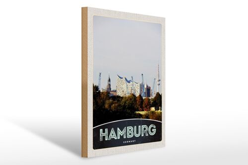 Holzschild Reise 30x40cm Hamburg Stadt Deutschland Hafen Natur