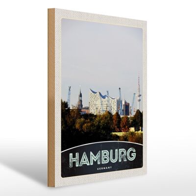 Cartel de madera viaje 30x40cm Hamburgo ciudad Alemania puerto naturaleza