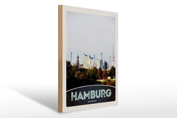 Panneau en bois voyage 30x40cm ville de Hambourg Allemagne port nature 1