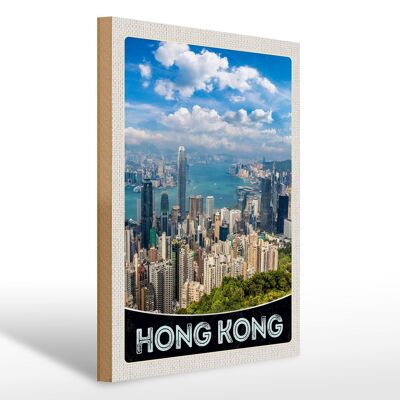 Holzschild Reise 30x40cm Hong Kong City Wolkenkratzer Hochhaus
