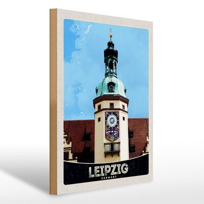 Panneau en bois voyage 30x40cm Leipzig Allemagne église visite de la ville