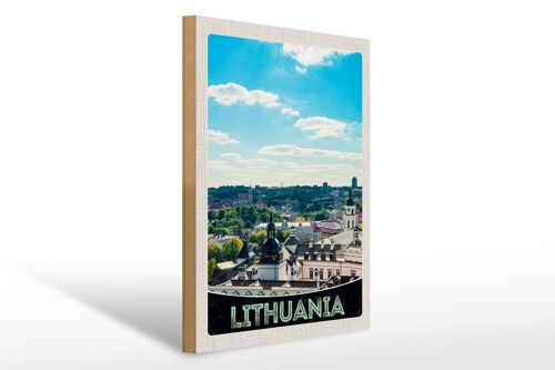 Holzschild Reise 30x40cm Aussicht auf Litauen Urlaub Stadttour