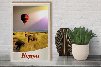 Panneau en bois voyage 30x40cm Kenya Afrique éléphants montgolfière 3