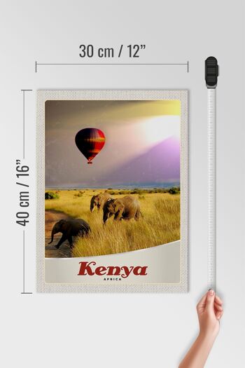 Panneau en bois voyage 30x40cm Kenya Afrique éléphants montgolfière 4