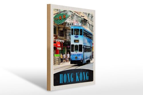 Holzschild Reise 30x40cm Hong Kong Straßenbahn Stadt City Asien