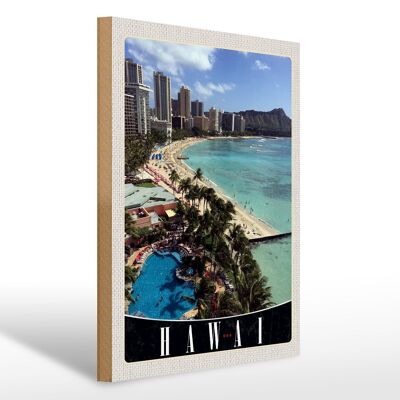 Cartel de madera viaje 30x40cm Hawaii isla América EE.UU. vacaciones playa