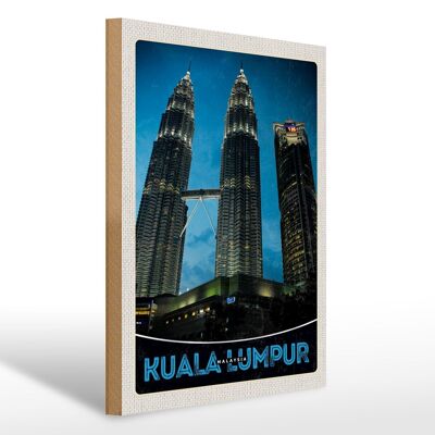 Cartello in legno da viaggio 30x40 cm Grattacieli di Kuala Lumpur Malesia