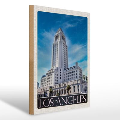 Holzschild Reise 30x40cm Los Angeles USA Amerika Hochhaus