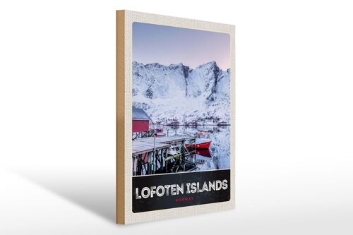 Holzschild Reise 30x40cm Lofoten Island Norwegen Winter Schnee