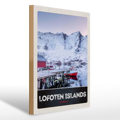 Holzschild Reise 30x40cm Lofoten Island Norwegen Winter Schnee