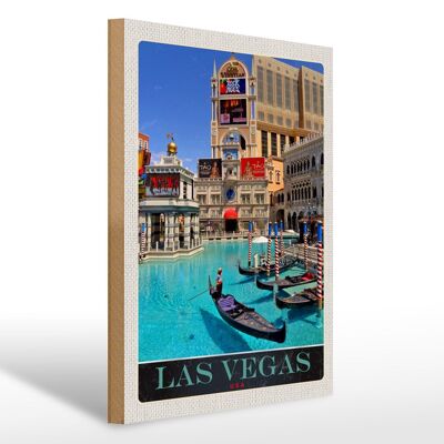 Cartel de madera viaje 30x40cm Las Vegas paseo en barco USA Casino America
