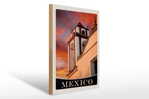 Holzschild Reise 30x40cm Mexiko Amerika USA Mittelalter Kirche