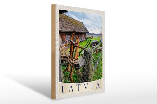 Holzschild Reise 30x40cm Lettland Natur Häuschen Urlaub Europa