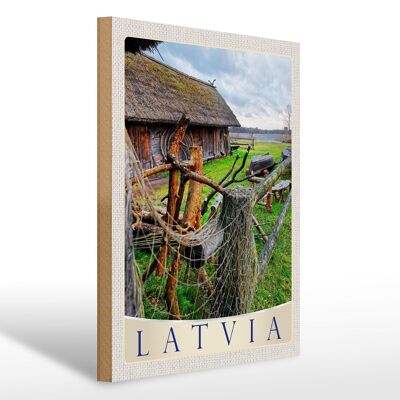 Letrero de madera viaje 30x40cm Letonia naturaleza cabaña vacaciones Europa
